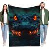 1pc Glowing Eyes Crocodile Throw Blanket - Dark Teal & Orange Accent, Soft Flannel All-Season Warmth for Home, Office, Camping