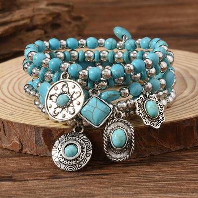 Bracciale di Perline da Donna Stile Boho Vintage Fatto a Mano in Pelle Elasticizzato Moda Vacanza Accessori da Uomo Set da 5 Pezzi