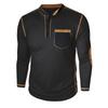 American Retro Men's Long-Sleeved Henry Collar T-Shirt Foreign Autumn and Winter Patchwork Waffle Tshirt Casual Tops