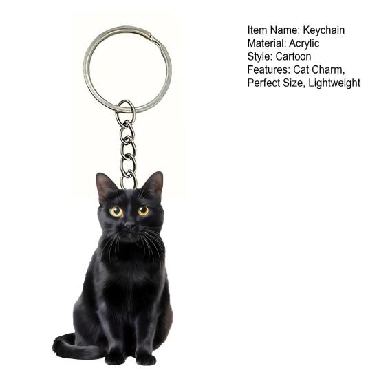 Pendentif Sac 2D Acrylique Plat Noir Blanc Chat Breloque Porte-clés Portable Léger Organisateur de Clés Accessoire Pendentif Sac à Dos