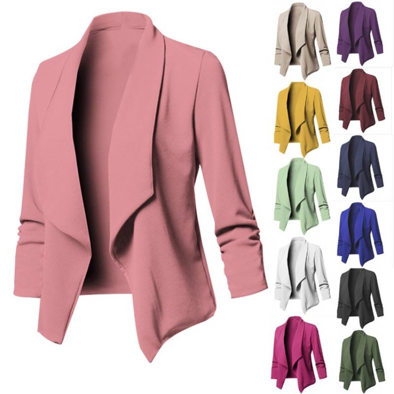 Damen Slim Fit Langarm Unifarben Blazer Vielseitige Stretchmanschette Revers Jacke für Bürokleidung, Eleganter Karriere Open Front Mantel für Pendler
