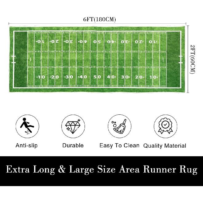 Green Runner Rug 2x6,Football Field American Sports Green Lawn Sport Game Team Competition,Throw Accent Area Rug Non Slip Washable Runner Carpet for