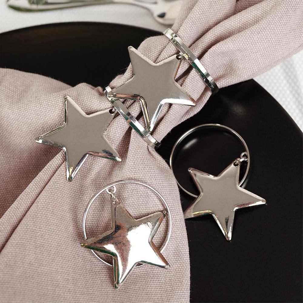 4x Wedding Rings Rings Napkins Metal Silver Stars Napkin Holder