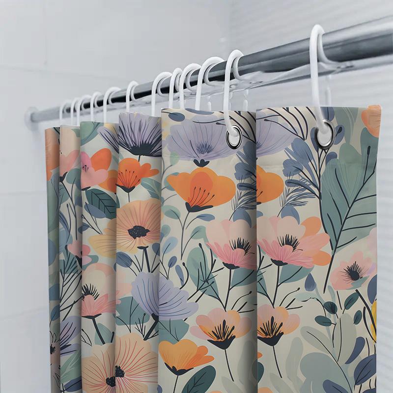 Charming Floral Print Shower Curtain Bath Decor for Modern Bathroom