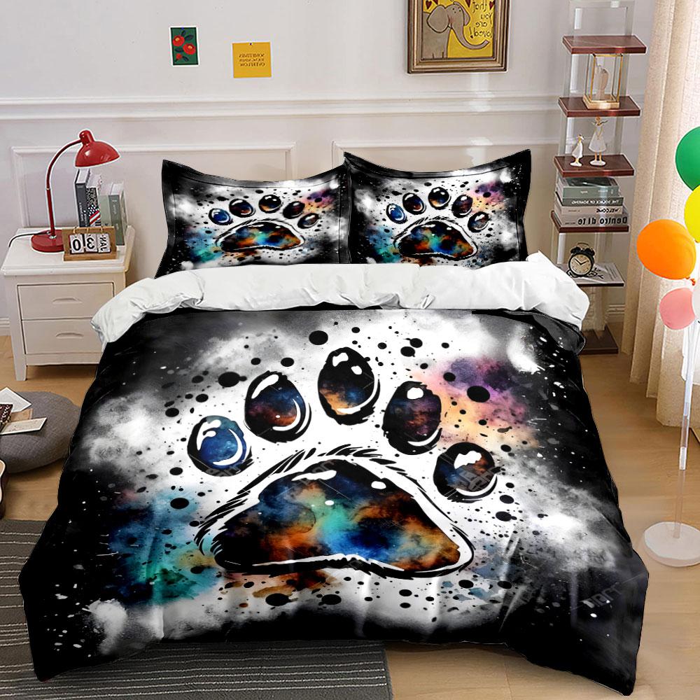 Colorful Galaxy Paw Print Bedding Duvet Cover Set (1*Duvet Cover 2*Pillowcases, without duvet insert)