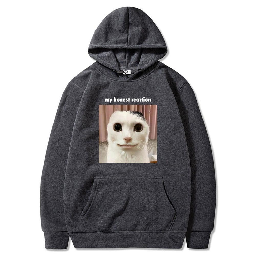 Meine ehrliche Reaktion Lustige Katze Meme Grafik Tops Herren Damen Kleidung Mode Humor Stil Hoodies Lässig Paar Winter Streetwear