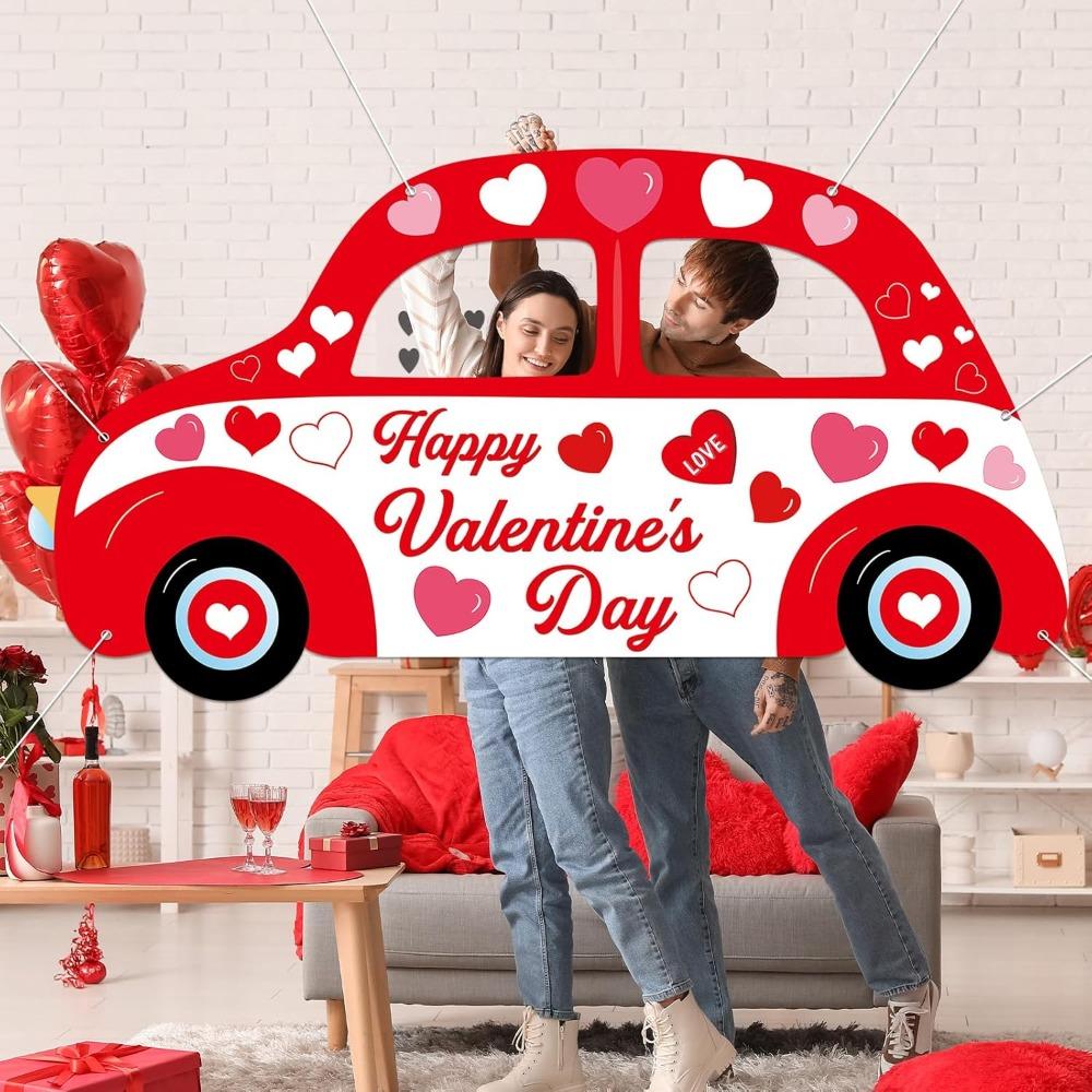 Car Shaped Photo Prop Selfie Frame for Valentine's Day Couple Selfie Wedding Anniversary Party Photo Booth Valentine's DayBanner