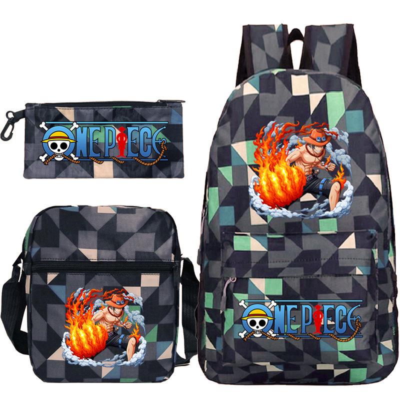 ONE PIECE Luffy Peripheral Student School Bag Three-piece Youth Backpack Shoulder Bag Pencil Case