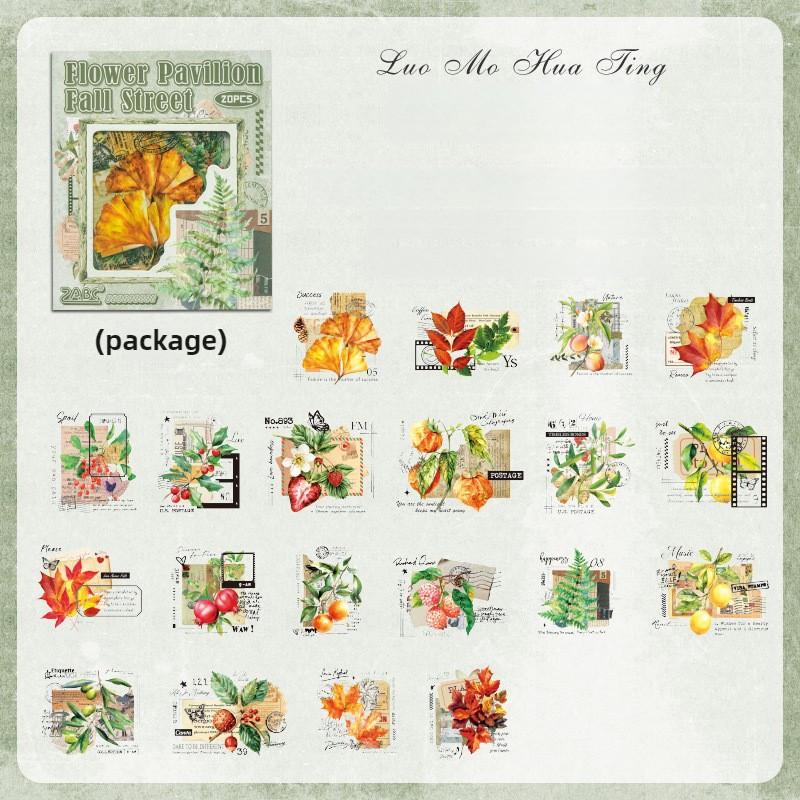 20sheets Floral Mushroom Leaves Sticker PET Stickers DIY Collage Supplies Creative Decor Scrapbook Stickers Magazine Decoration