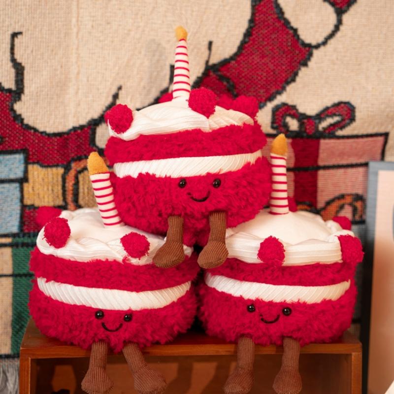 Cute Red Cake Plush Toy Cartoon Simulated Dessert Cake Stuffed Doll Birthday Cake Room Decor Kid Gifts