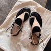Soft Leather Version~ Retro Matte Leather Cover Toe Sandals Women's Round Head Outer Wear Casual Vacation Style Word with Flat Shoes