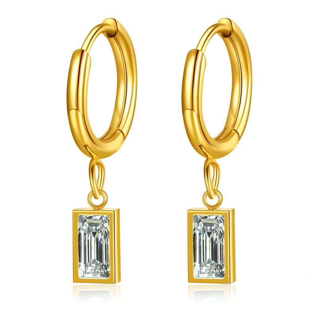 European  American Retro 18K Gold Rhinestone Stainless Steel Earrings for Women - 5MM Versatile  Stylish Design
