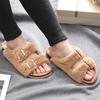 Mode Shevalues Fuzzy Hausschuhe Damen Korkfußbett Flauschige Pantoletten Zehenfrei Indoor Hausschuhe mit Fußgewölbeunterstützung Verstellbare Schnalle