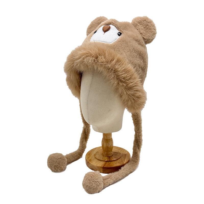 

Новая милая плюшевая шапка-медведь женская осенне-зимняя теплая шапка для защиты головы от ветра для верховой езды с утолщенной защитой ушей M（56-58cm）