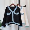 Autumn and Winter New Splicing Denim Knitted Double-sided Cardigan Design Temperament Sweater Jacket Women