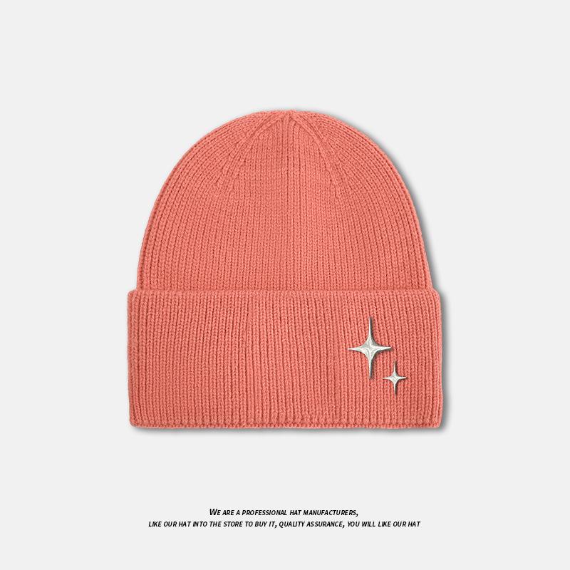 Autumn and Winter Hat Women's Rivet Star Versatile Large Head Circumference Warm Ear Protection Woolen Hat Thickened Face Small Knitted Hat