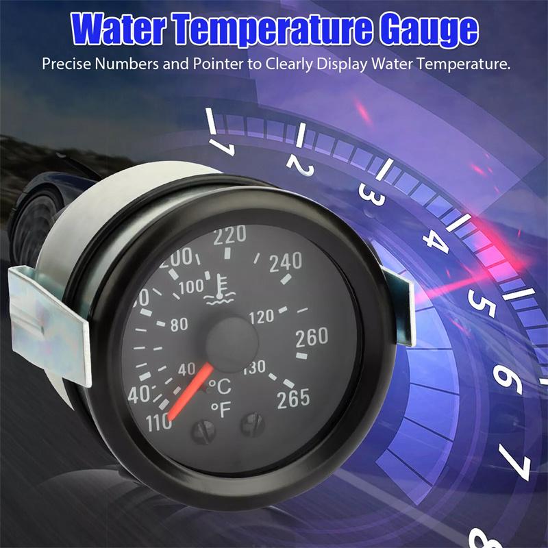 2" 52Mm Mechanical 40-130Celsius/110-265℉ Water Temp Gauge 12V Water Temperature Gauge Car Meter With Sensor Npt 1/2