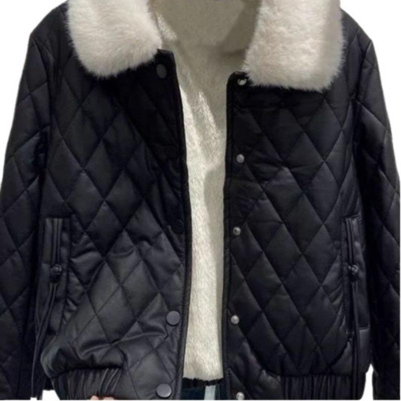 Leave-in fleece thickened leather jacket women's short winter new warm small jacket cotton coat leather jacket