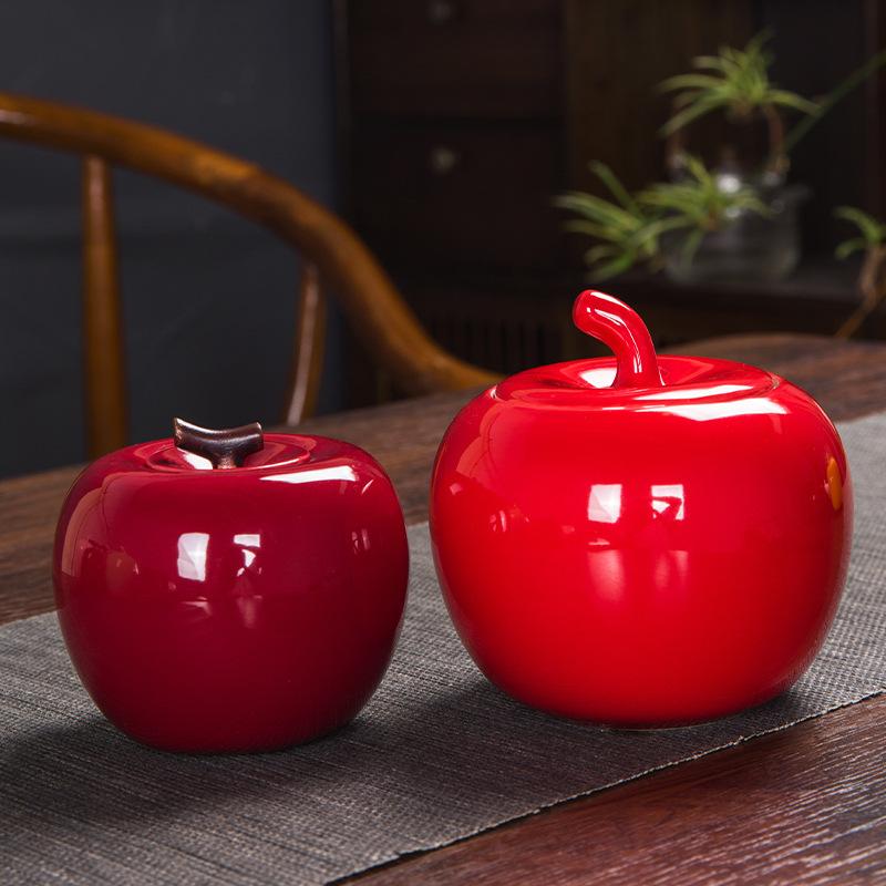 Creative Ceramic Apple Sealed Tea Cans Wedding Candy Gift Box Christmas Storage Jar Decoration Crafts Porcelain Home Decoration