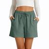 Pantaloncini Casual da Donna con Vita Elastica e Coulisse con Tasche, Vestibilità Rilassata, Leggeri, in Lino, Estivi