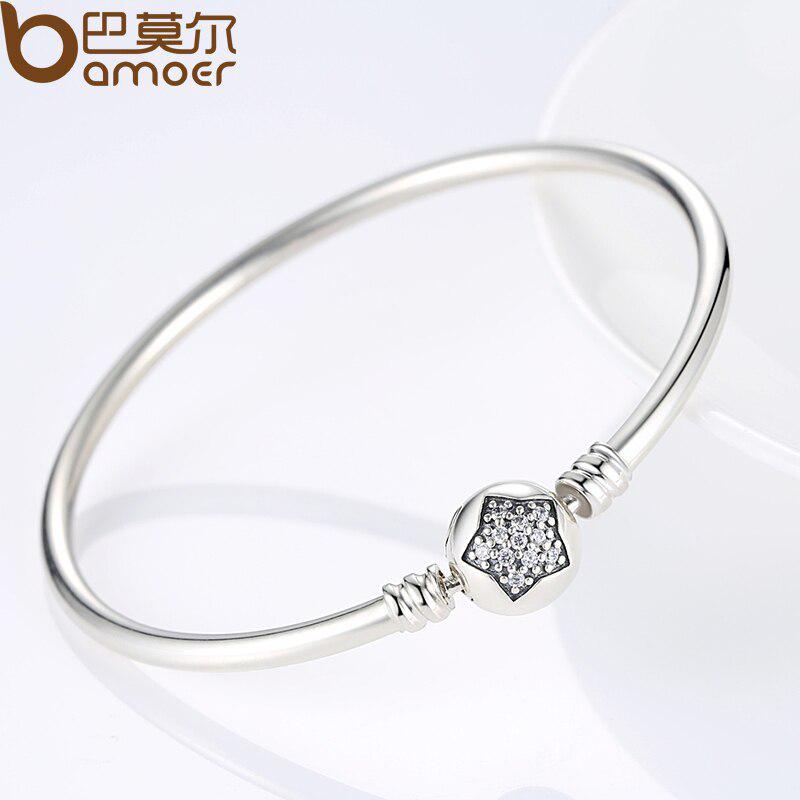 Bamoer Autentický 100% stříbrný hadí řetízkový náramek a náramek Pave Star Cubic Zirconia