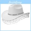 Western Cowgirl Hat With Rhinestone Tassel Decoration And Large Brim For Summer Outdoor Fashion