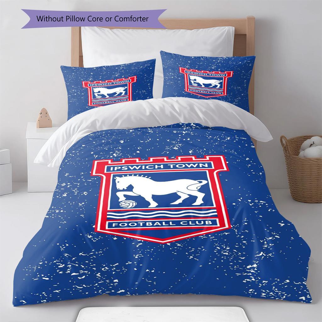 Ipswich Town Pattern Bedding Set Quilt Cover Pillowcase Home Decor Gift (1 * Duvet Cover + 2 * Pillowcase, Without Core)
