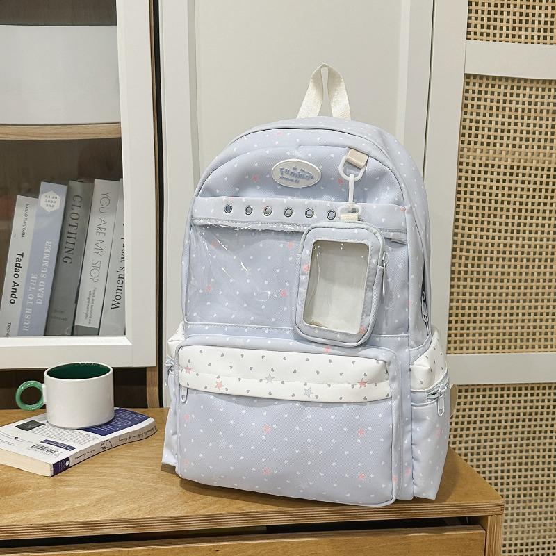 Highvalue sweet pink polka dot junior high school student backpack female volume twodimensional transparent bar high school student backpack