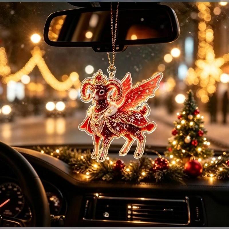 2D Flat Goat Hanging Ornament Acrylic Animal Pendant Christmas Tree Decoration Car Rearview Mirror Charm New Year Hanging