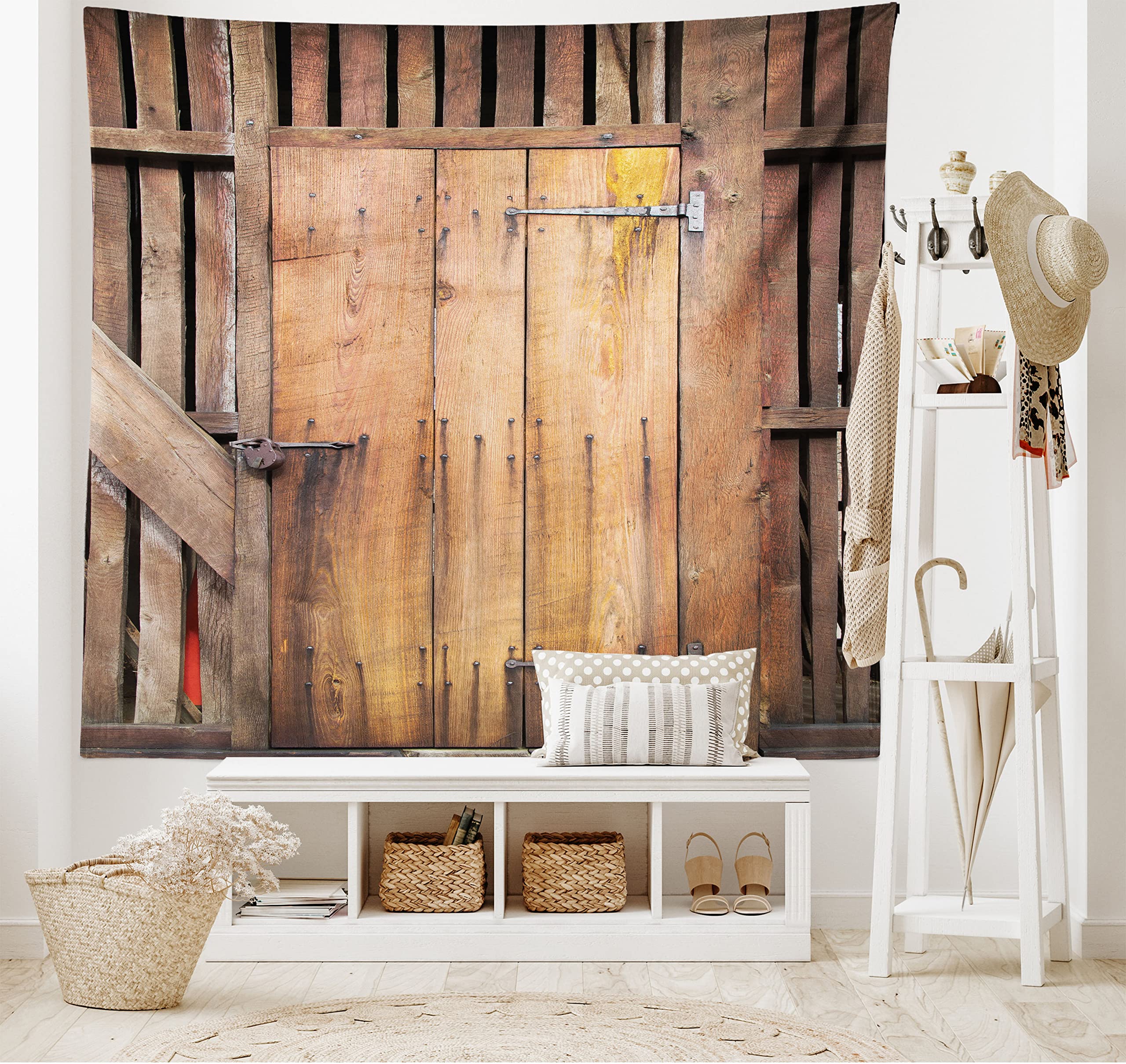 

Деревянный гобелен с принтом на дверь сарая в деревенском стиле, домашняя спальня, гостиная, декор стен общежития, тканевый гобелен 100x75cm