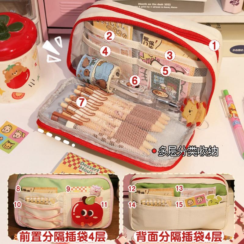 Cute Large Capacity Multi Layer Apple Pencil Case Stationery Bag For Female Students