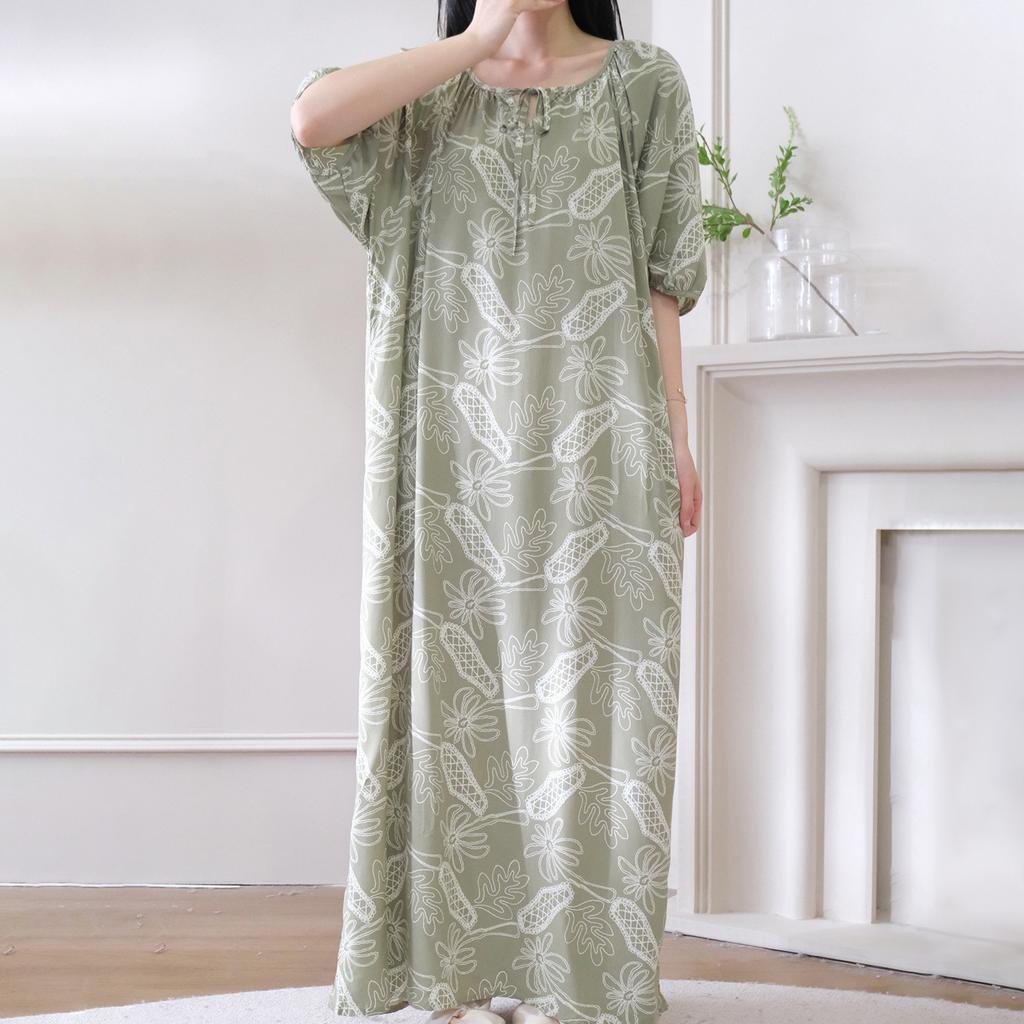 1011 new cotton and silk nightdress women's summer short-sleeved pajamas cartoon pony element long loose cotton silk skirt can be worn outside