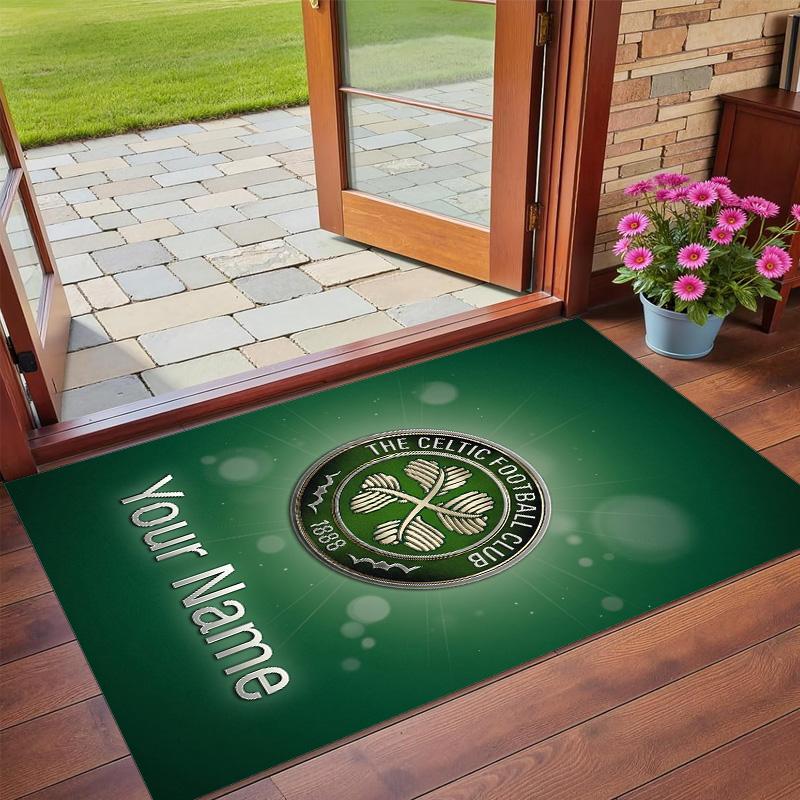 Dywanik z kryształowego aksamitu z własnym tekstem/imieniem, Miękka antypoślizgowa mata podłogowa, Dekoracja domu Celtic FC
