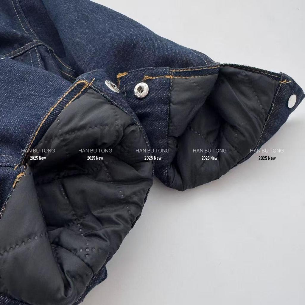 Mädchen Denim Set Herbst-Winter 2025: Jacke mit Pelzkragen & Weitbeinige Hose mit Samtfutter