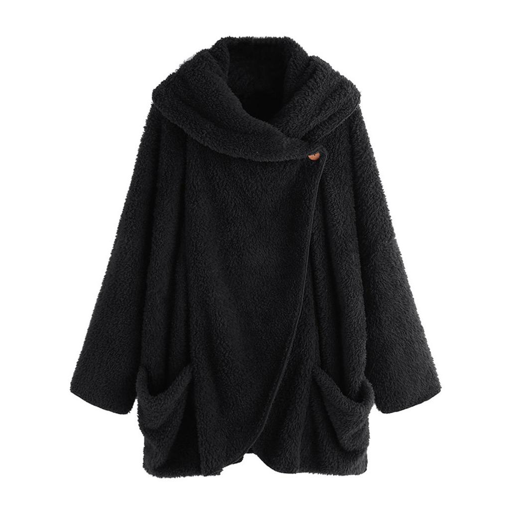 Women's Fashion Solid Color Casual Loose-fitting Fleece Collared  Sleeve Cardigan Jacket