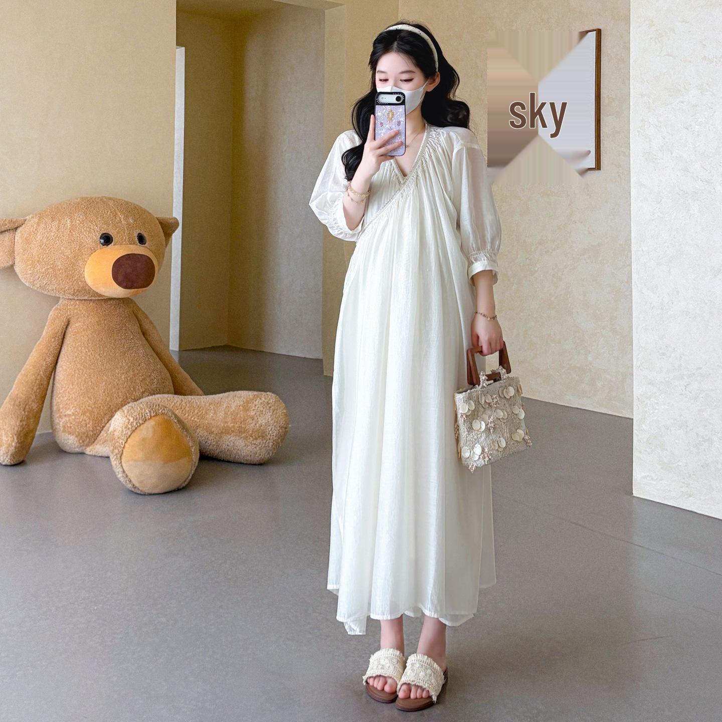 2026 Summer Slim Fit Lyocell Tencel Maternity Maxi Dress L