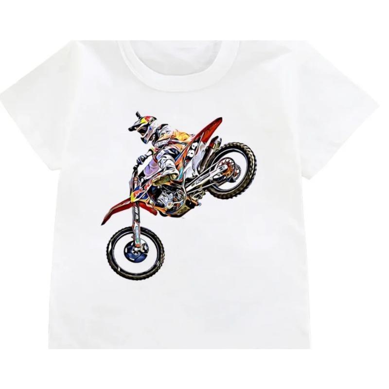 Funny Dirt Bike Motorcycle Print T-shirt Boys Cool White T Shirts Kids Harajuku Summer Short Sleeve Tshirt Tops