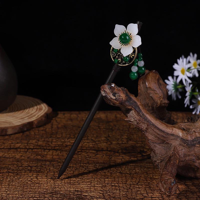 Ancient Style Ebony Imitation Wooden Tassel Hairpin - Hanfu Accessory for Women