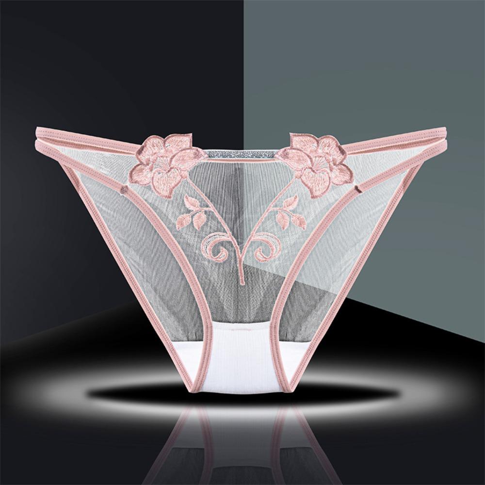 Cotton Crotch Mid Waist Mesh Briefs Thin Belt Mesh Transparent Underpants Female