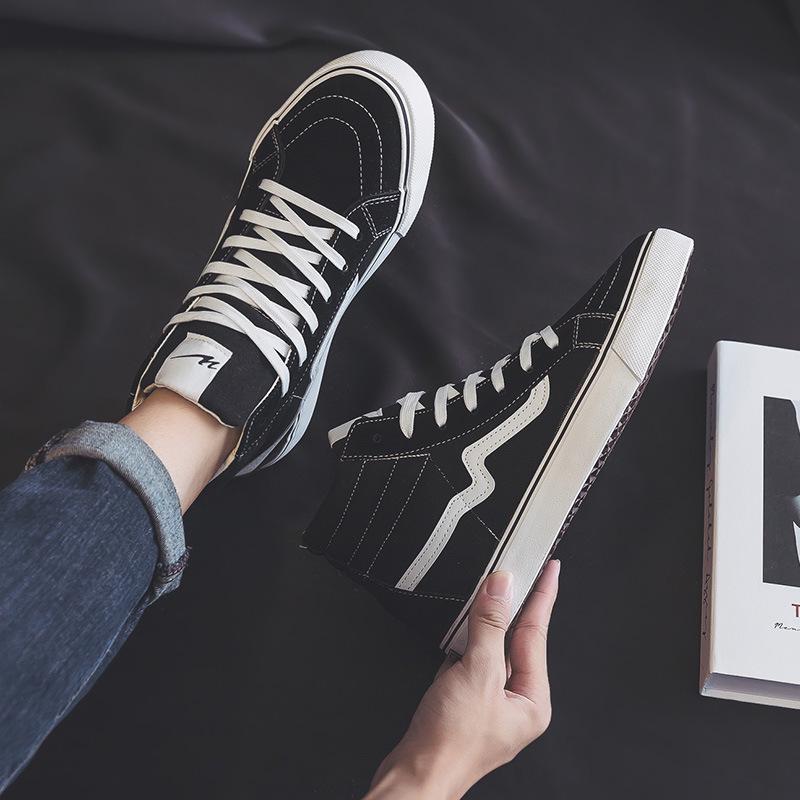 

Унисекс кроссовки из тройной вулканизированной парусины с высоким берцем: Обувь для скейтбординга, повседневная спортивная и универсальная студенческая модная обувь. 41 Men чёрный