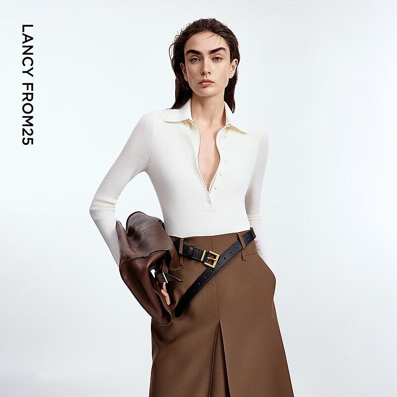 

LANGZI Women s Wool Polo Collar Knit Top L