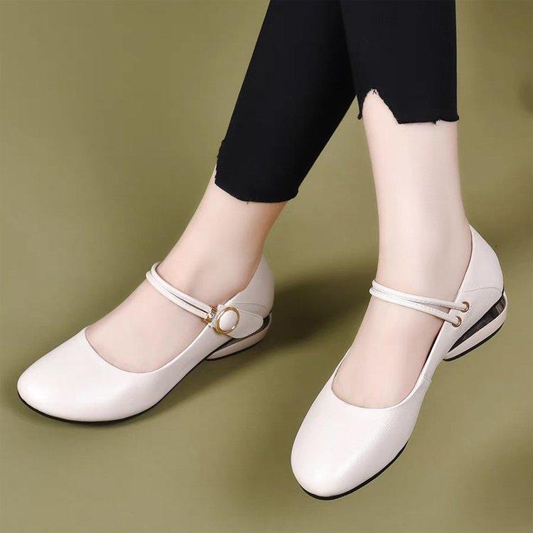 2025 Spring New Shallow Mouth Flat Sole Single Shoes Women's Soft Leather Soft Sole Women's Shoes Round Head Beanie Shoes Low Heel Small Leather Shoes