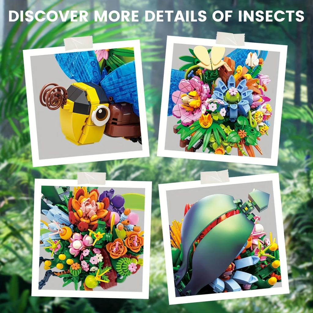 Kreatywne klocki budowlane w kształcie kwiatów i owadów biedronka żuk pszczoła model klocki dekoracja na biurko zabawki DIY dla dzieci prezenty świąteczne