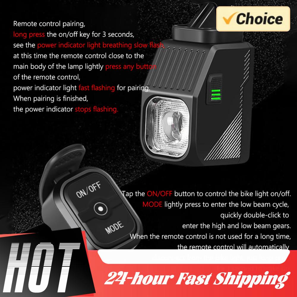 Remote Control Bike Light Hanging/Mountable Headlight with Cut-Off Anti-Glare Beam Type-C USB Rechargeable Bike Front Light