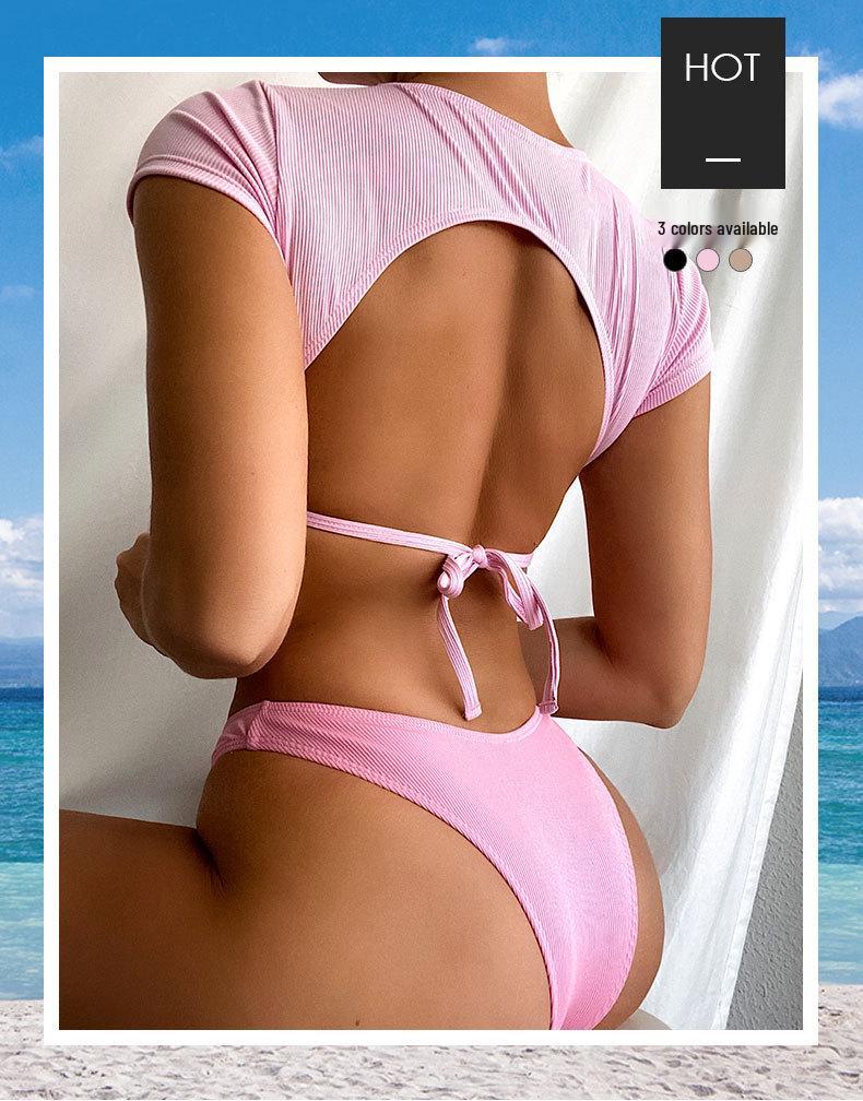 New European and American Women's Split Sexy Solid Color Stripe Bikini