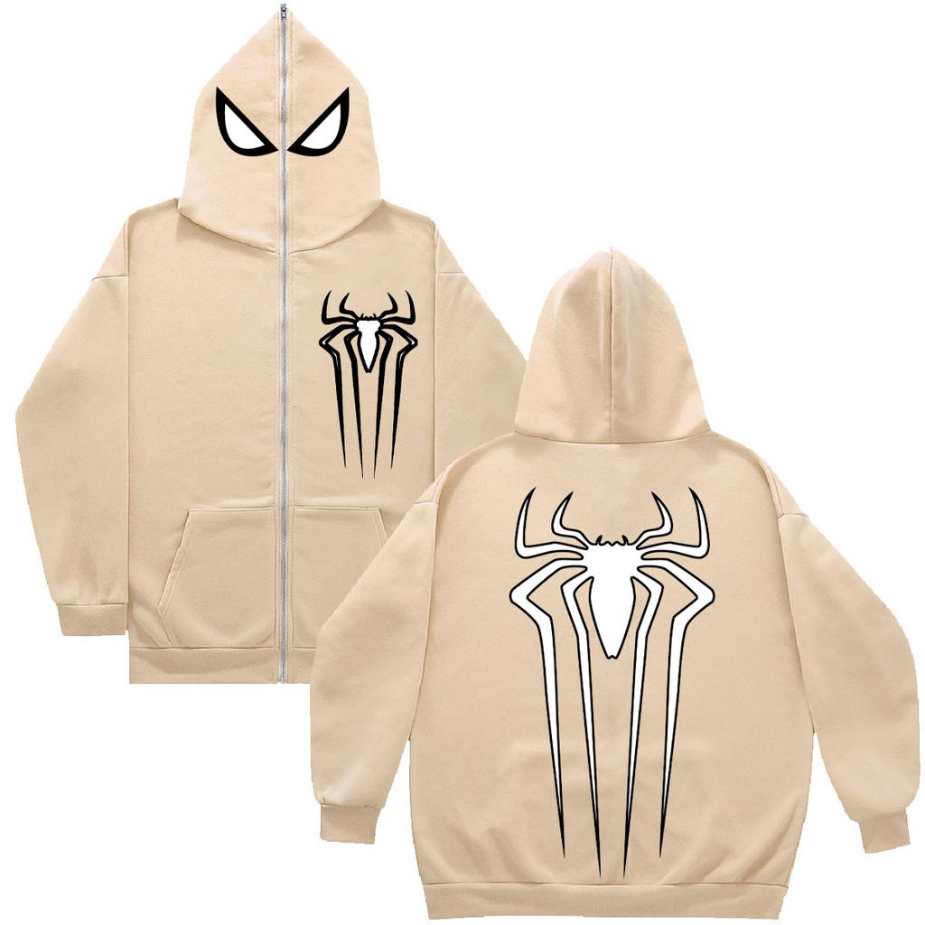 American casual hooded long zipper sweatshirt for men, autumn/winter new youth loose simple Spider-Man print sweatshirt