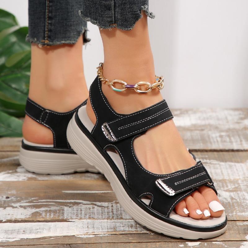 

2026 Summer New Plus Size Women Fashion Magic Tape Casual Wedge Heel Thick Sole Sandals 36 чёрный