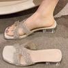 Sexy thick-heeled slippers women's summer 2025 new outer wear fashion with diamond mid-heel temperament celebrity summer cool slippers