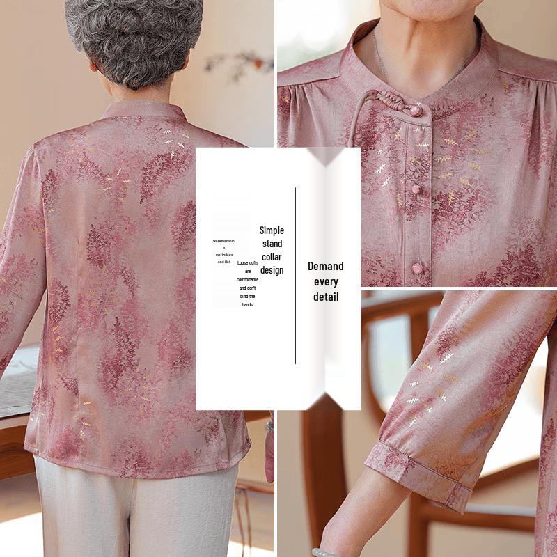Yuzhaolin Senior Women's New Chinese Style Print Stand Collar Shirt