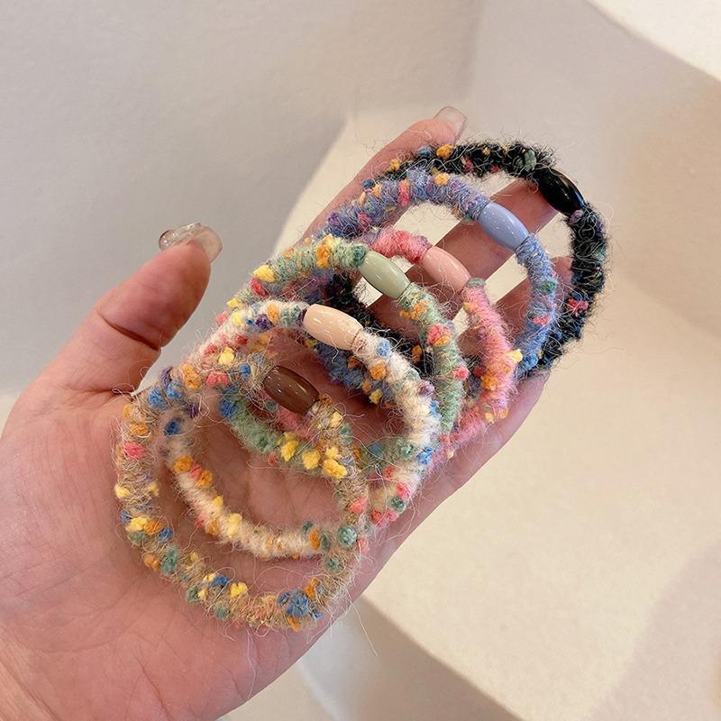 Trend Solid Candy Color Fluffy Elastic Seamless Ponytail Cotton Headband Rubber Band Hair Accessories for Girls and Women
